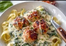 baked-chicken-ricotta-meatballs-with-spinach-alfredo-sauce