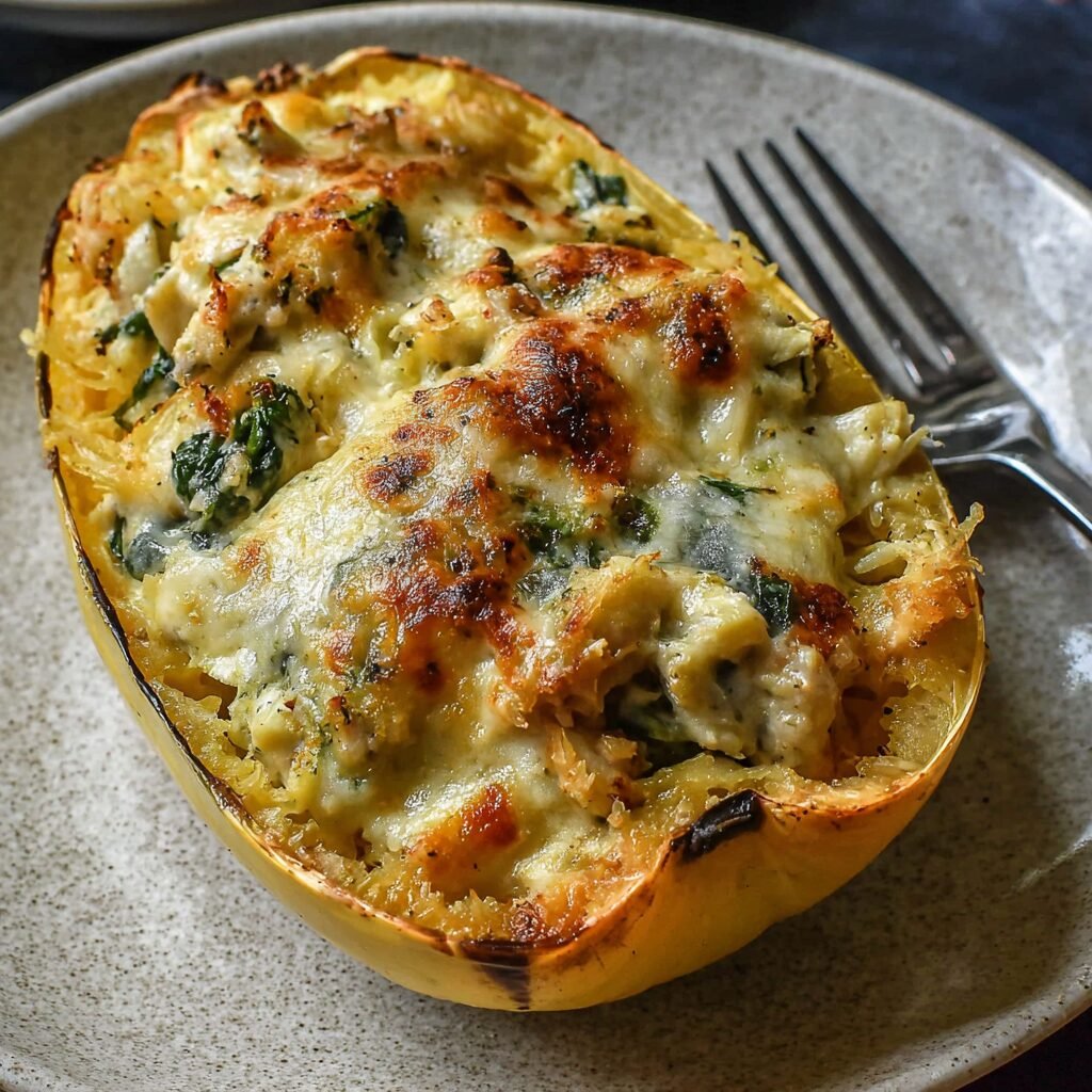 spinach-and-artichoke-stuffed-spaghetti-squash spinach-and-artichoke-stuffed-spaghetti-squash